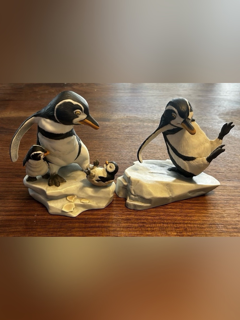 2 vintage Franklin Mint Penguin Family Wow! & Whoops! Porcelain Figurines *read*